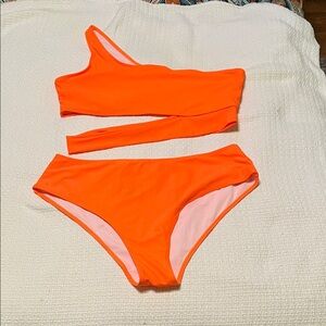 Bright Orange One-Shoulder Bikini Set